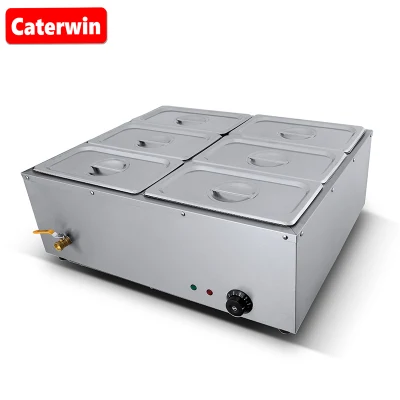 Caterwin Attrezzatura da Cucina Commerciale Scaldavivande 1500W Elettrico Professionale in Acciaio Inox 6 Vaschette Buffet Bagnomaria