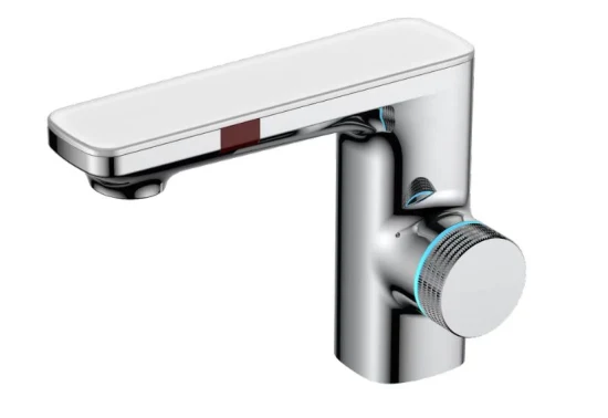 Lusso Pannello in vetro bianco e nero opaco Display digitale touchless Modello Manopola zigrinata Maniglia Colore Lavabo Rubinetti Acqua Rubinetto bagno Miscelatore